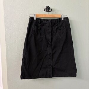LOFT Black 100% Cotton A-Line Button Skirt